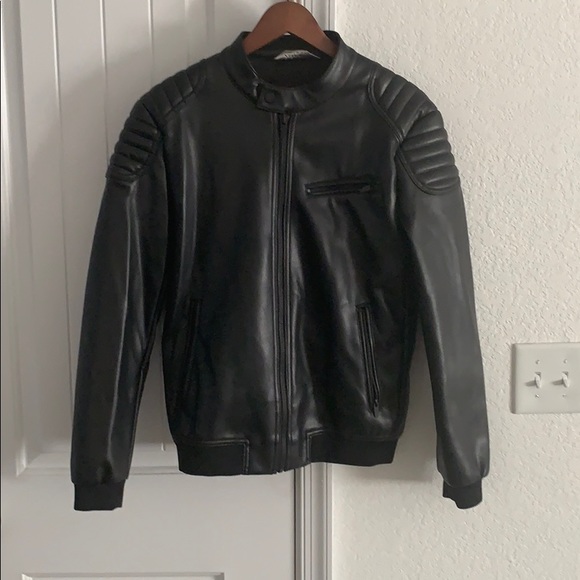 Zara Other - Zara Faux Black Leather Bomber Jacket (Slim Fit)